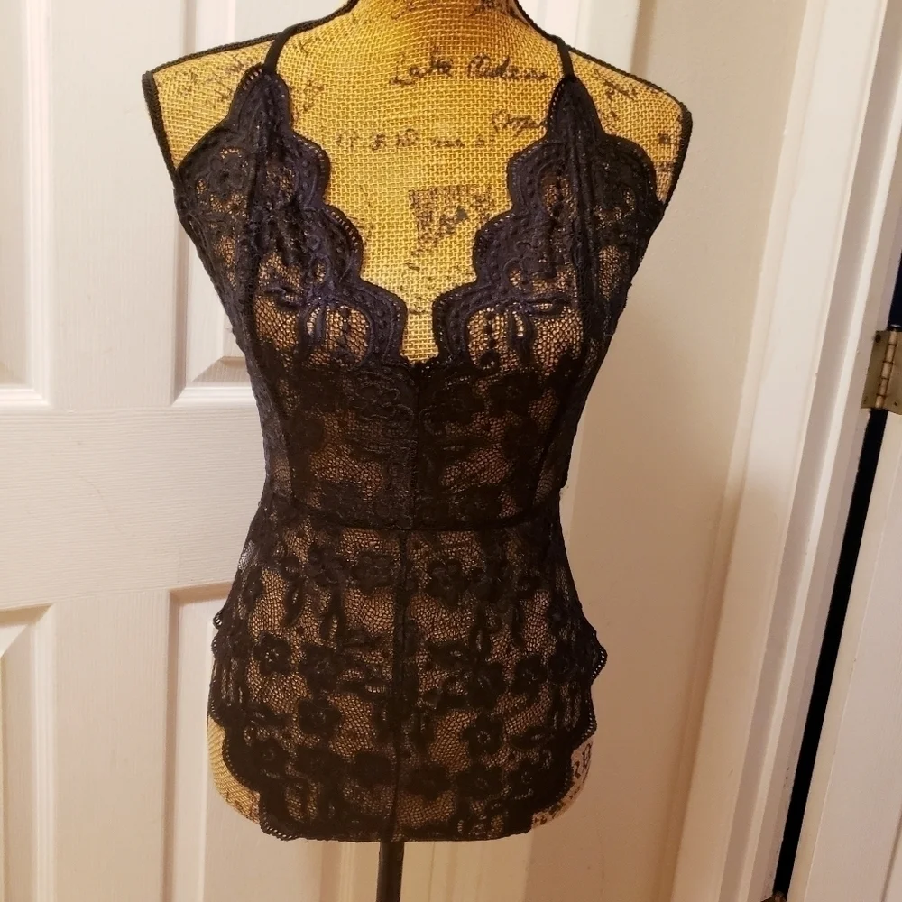 NWT Avid Love Women's Medium Black Deep V-Neck Lace Baby Doll Bodysuit Valentine - Picture 1 of 7